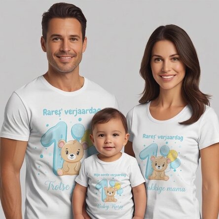 Gepersonaliseerd katoenen T-shirt voor kinderen/volwassenen - Eerste verjaardag