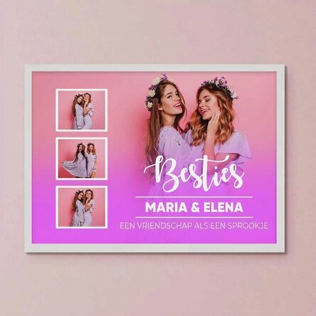 Gepersonaliseerd schilderij met 4 foto's en tekst - Roze