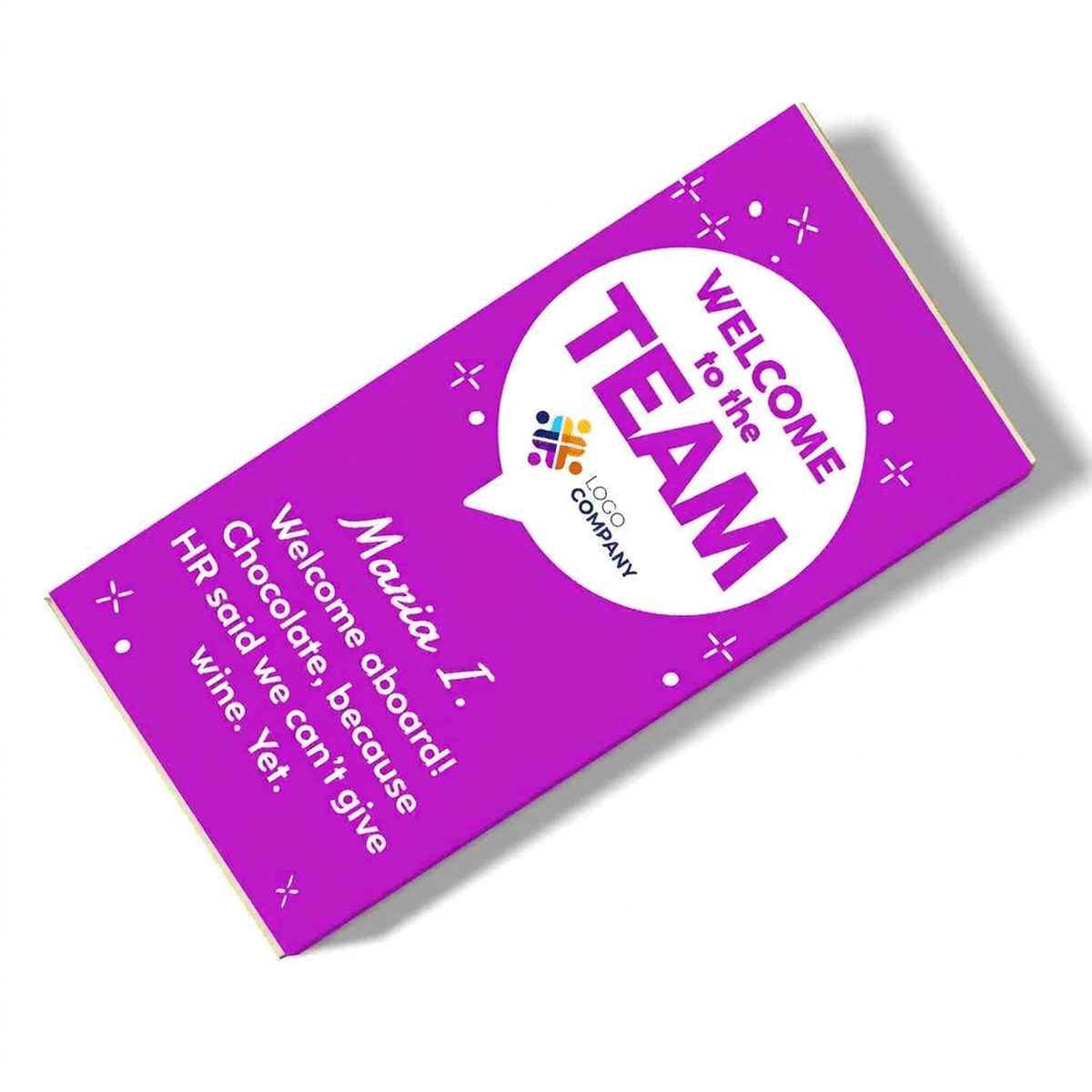 Chocolade met logo en persoonlijke boodschap - Welkom bij het team