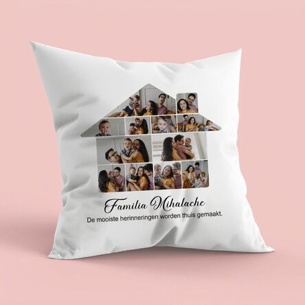 Gepersonaliseerd kussen met 12 foto’s en tekst - Ons huis