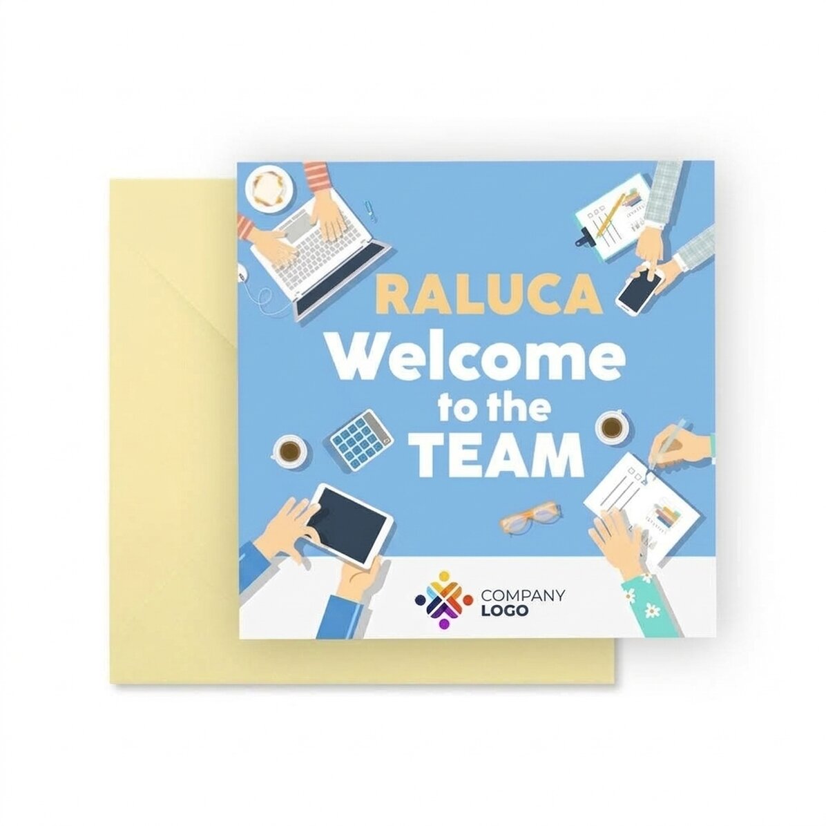 Carte carrée personnalisée avec logo et message - Bienvenue dans l