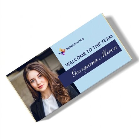Chocolade met een persoonlijk logo, foto en boodschap voor medewerkers