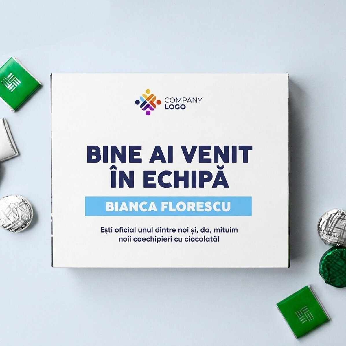 Boîte de bonbons personnalisée avec un message et un logo pour les employés