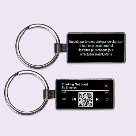 Porte-clés personnalisé avec texte et code QR - Notre chanson