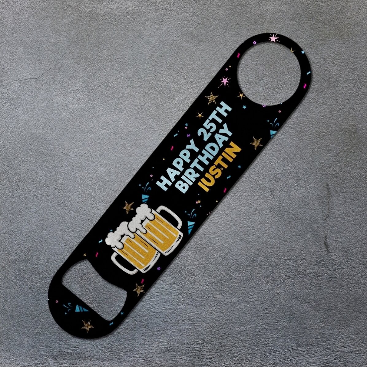Gepersonaliseerde bieropener met tekst - Happy birthday