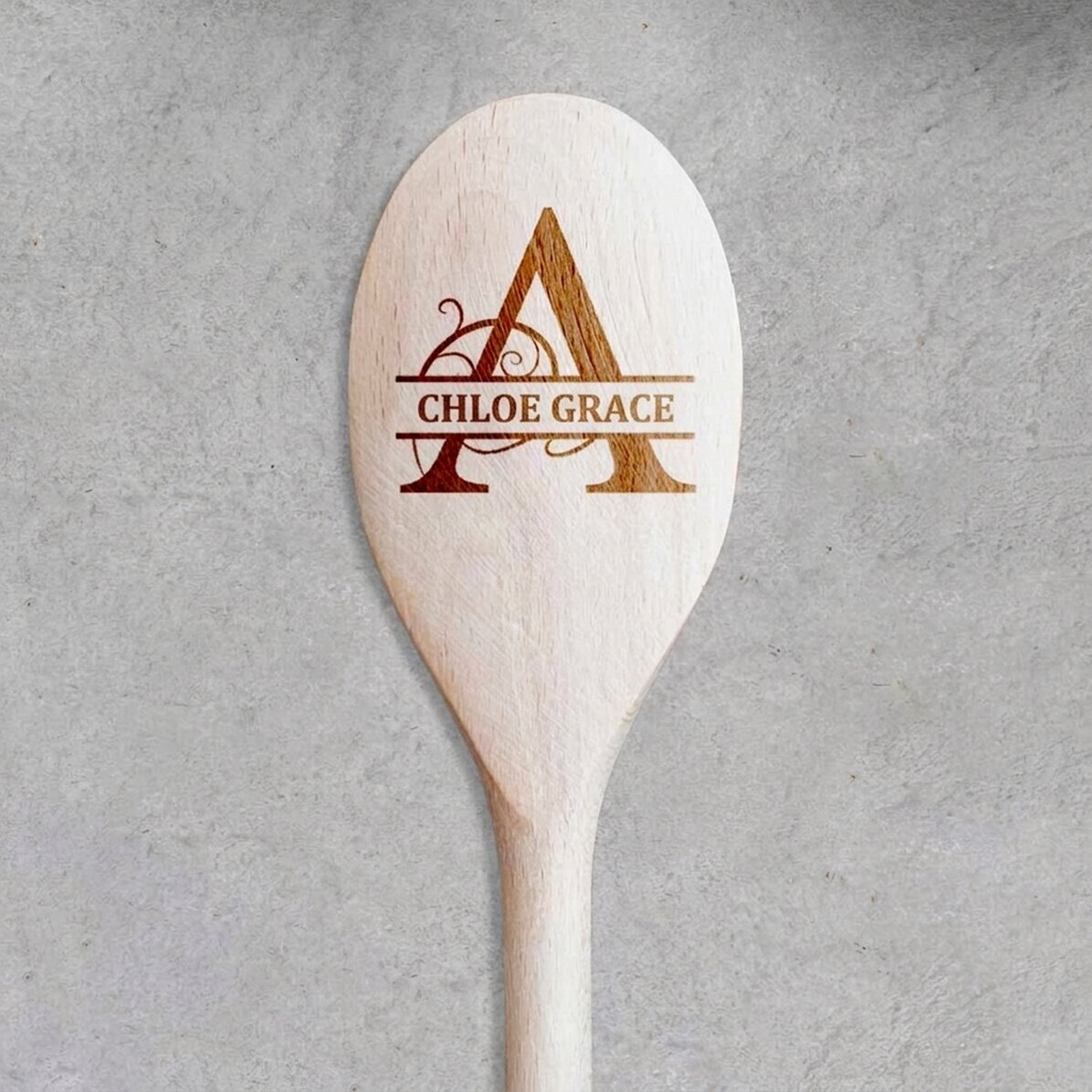 Houten lepel met monogram en naam