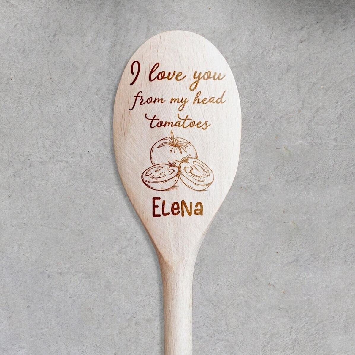 Houten lepel met gepersonaliseerde tekst - Tomatoes