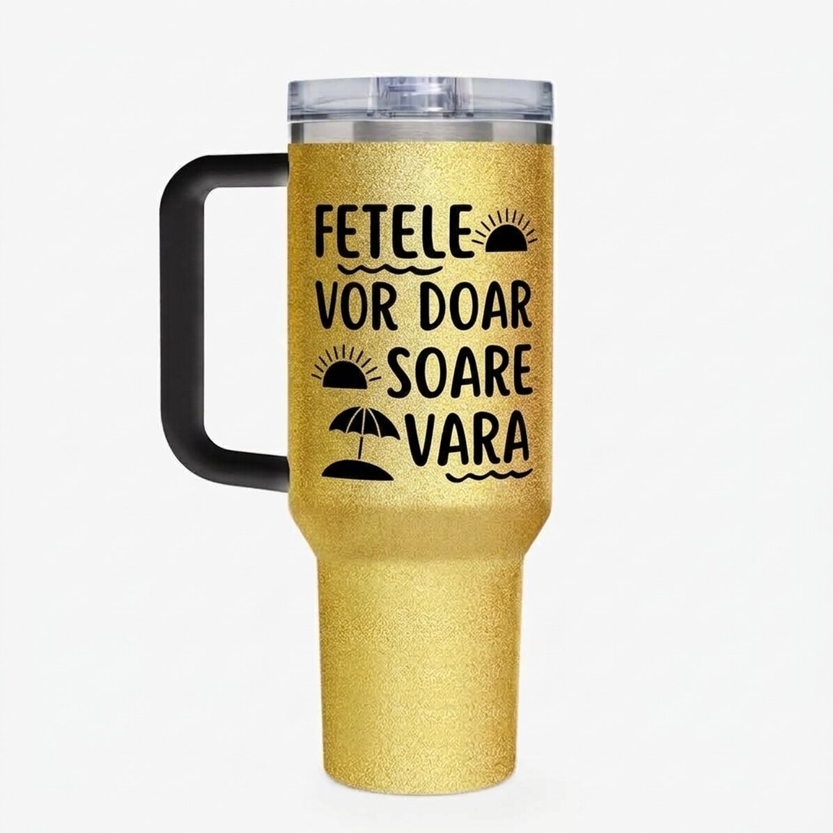 Thermosfles met handvat en rietje, gepersonaliseerd met een boodschap - Summer Vibe