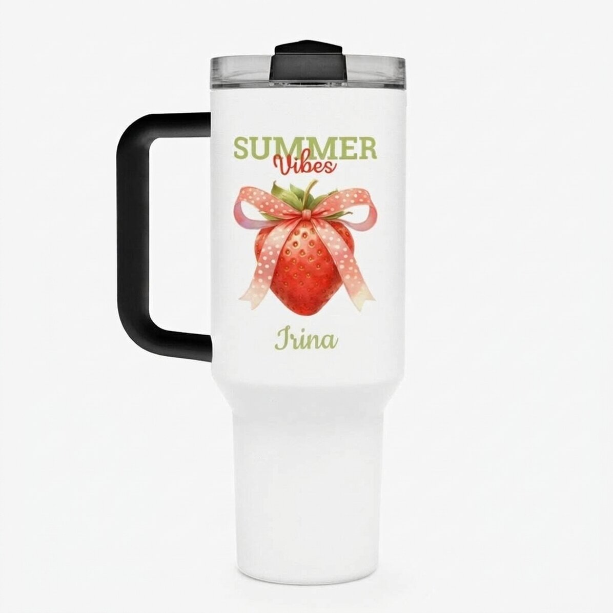 Gobelet isotherme avec poignée et paille, personnalisé avec un message - Summer Vibes