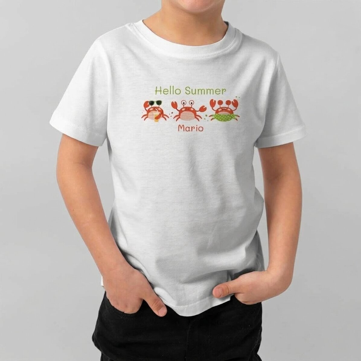 T-shirt en coton pour enfants personnalisé avec un texte - Hello Summer