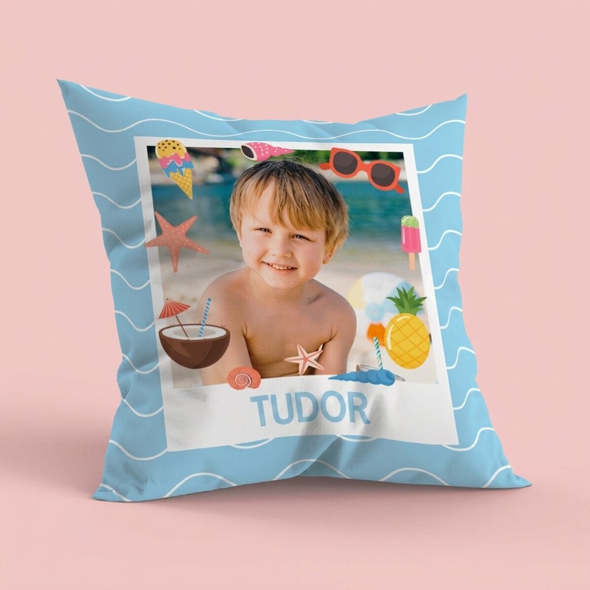 Gepersonaliseerd kussen met foto en naam - Summer