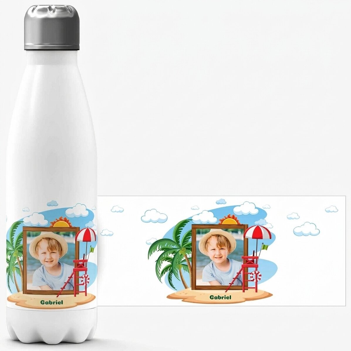 Gepersonaliseerde thermosfles met witte bodem en tekst - Vakantie
