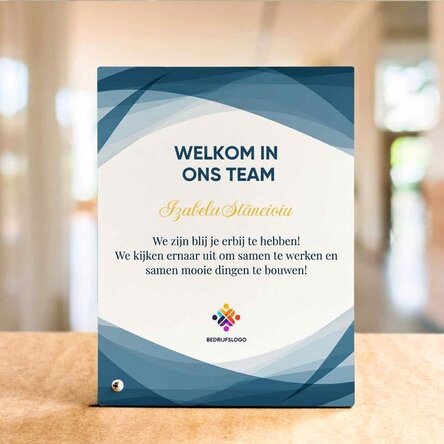 Gepersonaliseerde fotolijst voor op het bureau met tekst en logo - Welkom