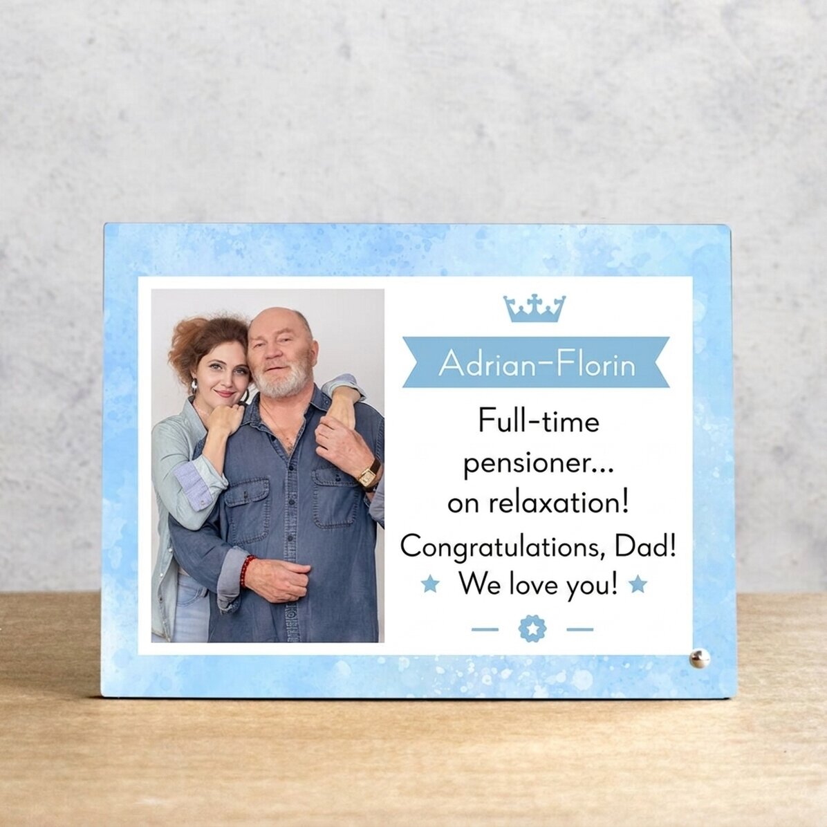 Cadre photo de bureau personnalisé avec une photo et un message - Retraité
