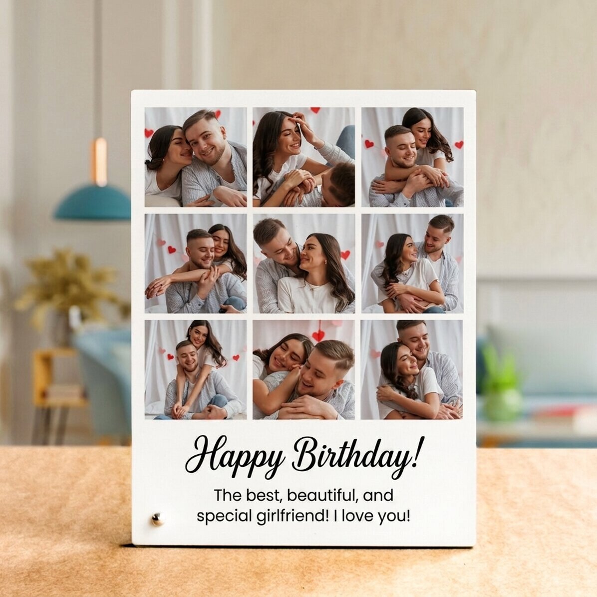 Gepersonaliseerde fotolijst voor op het bureau met 9 foto’s en tekst - Herinneringen
