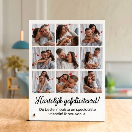 Gepersonaliseerde fotolijst voor op het bureau met 9 foto’s en tekst - Herinneringen