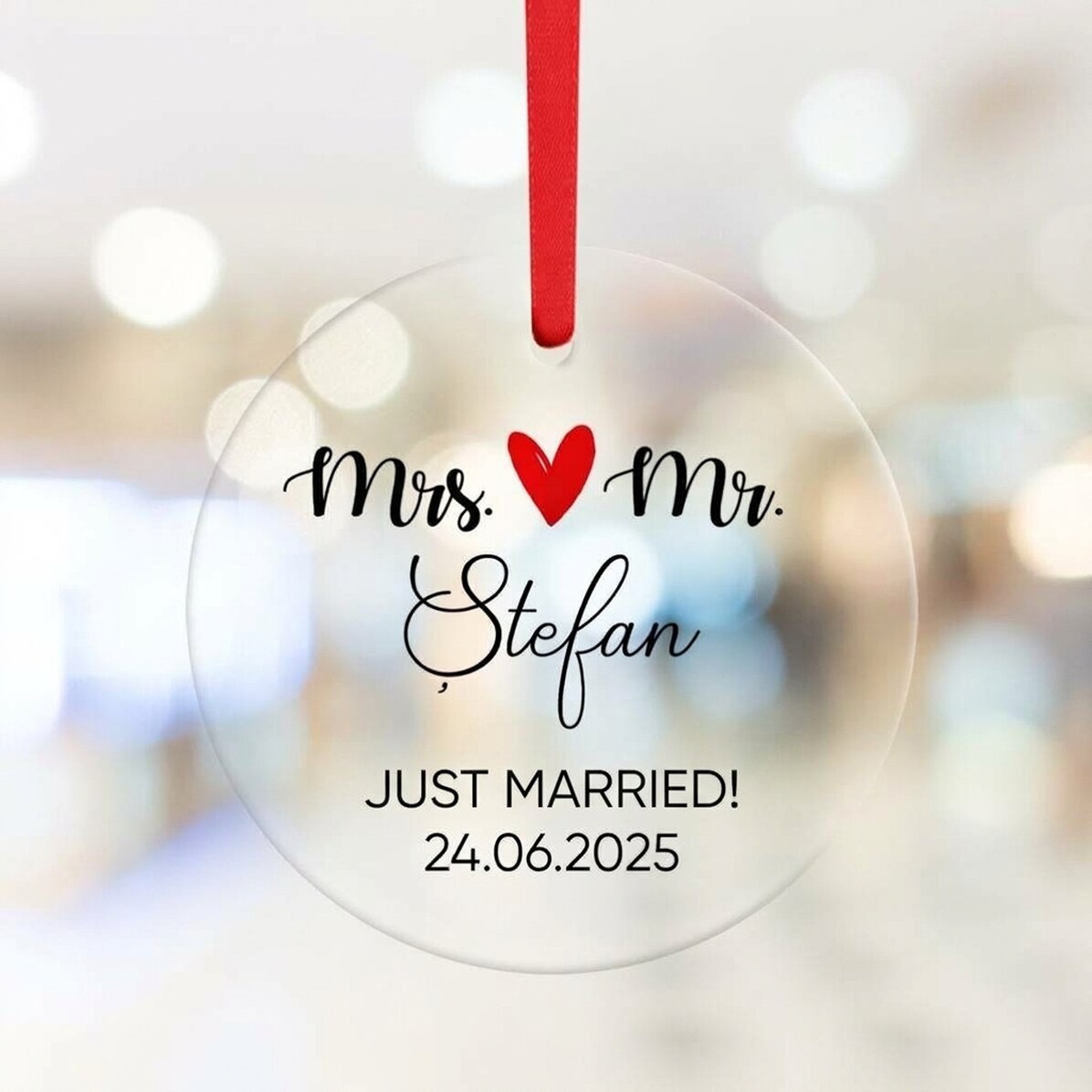 Ronde, gepersonaliseerde sieraden met tekst - Mr & Mrs
