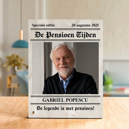 Gepersonaliseerd fotolijstje voor op het bureau met een foto en een tekst ter gelegenheid van het pe