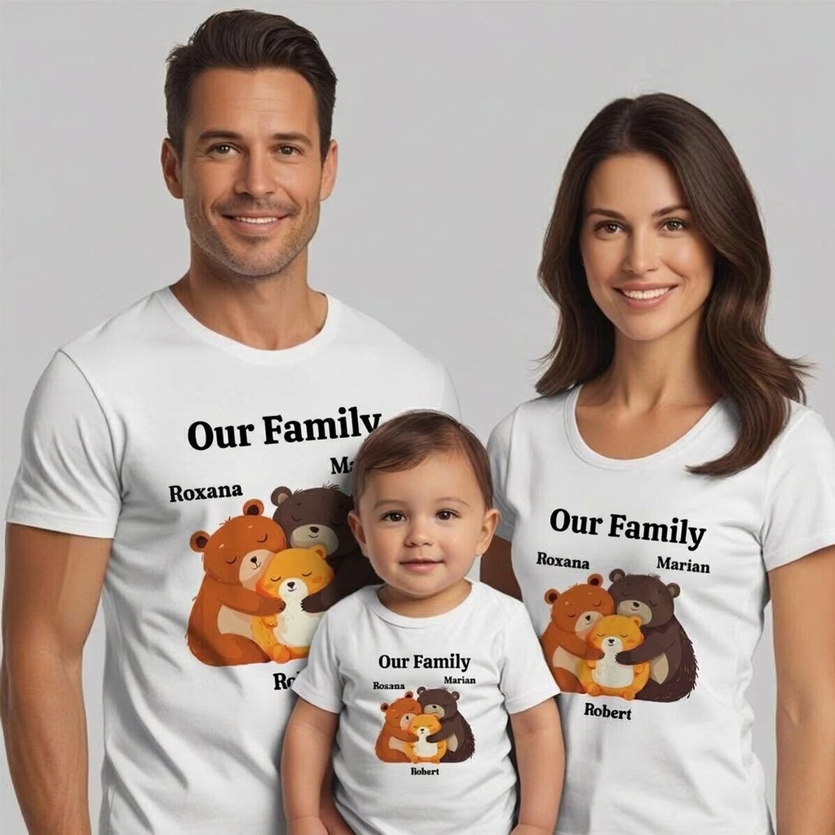 Gepersonaliseerd katoenen T-shirt voor kinderen/volwassenen - De beertjesfamilie