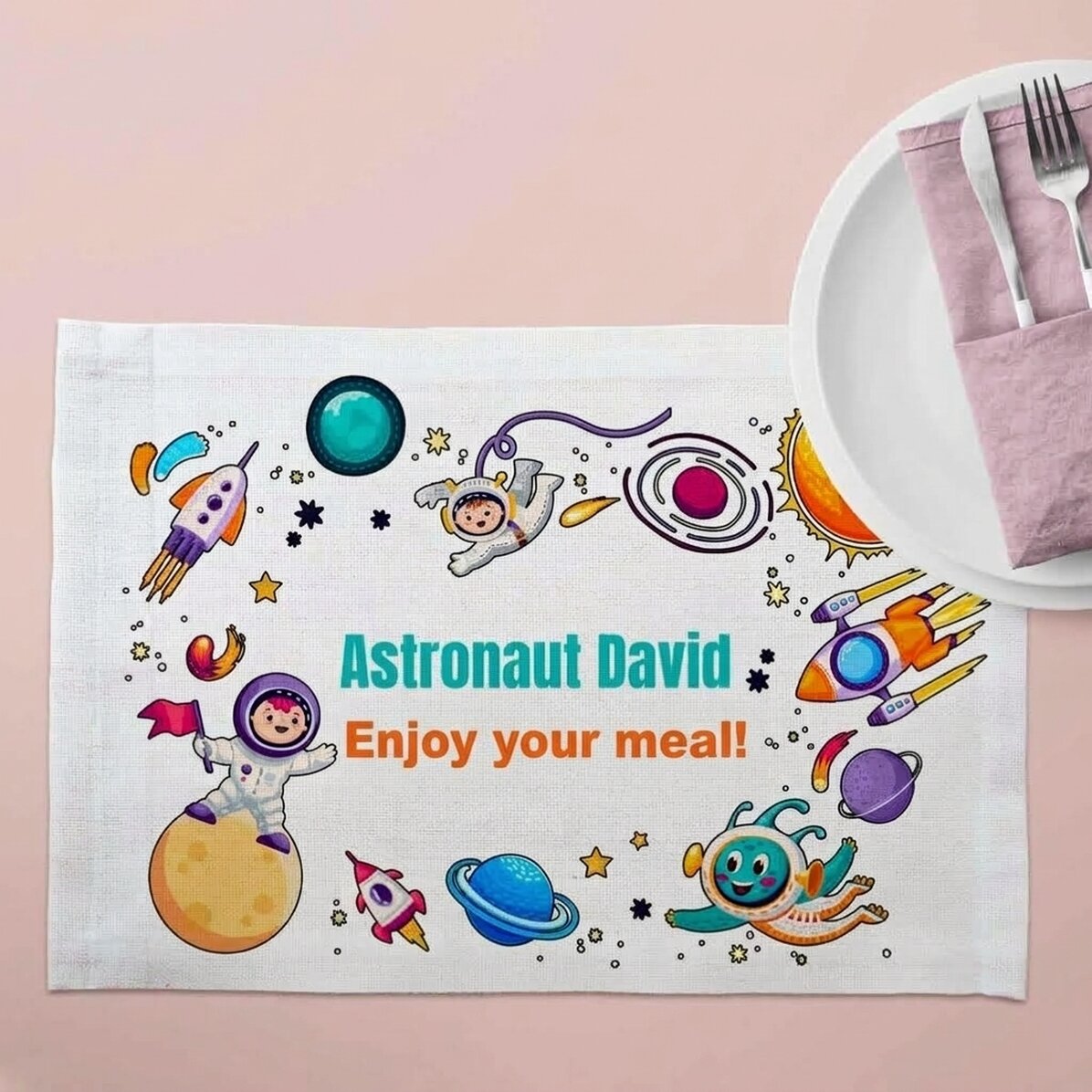 Gepersonaliseerde bordhouder met tekst - Astronaut