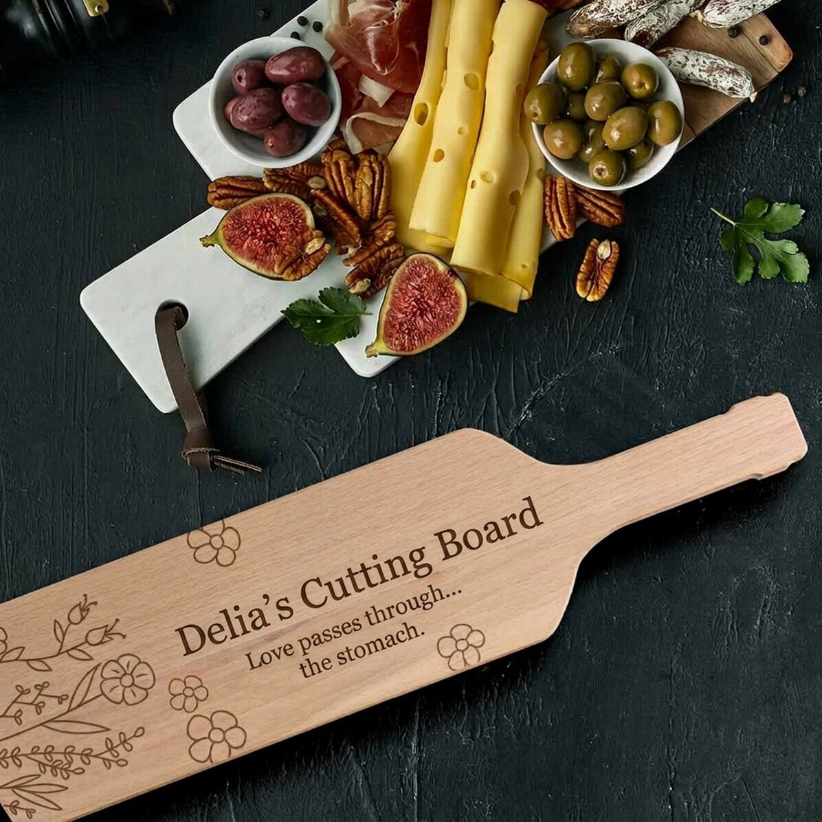 Planche à découper le fromage en forme de bouteille personnalisé - Flowers