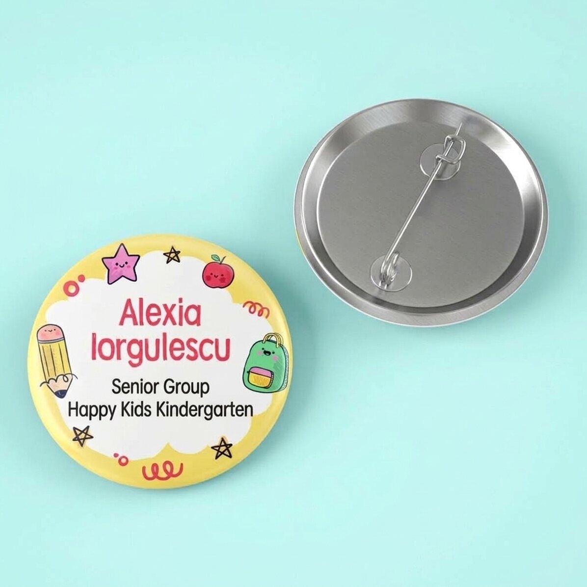 Gepersonaliseerde button met naam en tekst - Kleurrijk