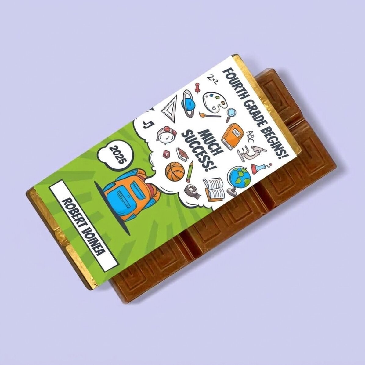 Gepersonaliseerde mini-chocoladereep met tekst - School in stripstijl