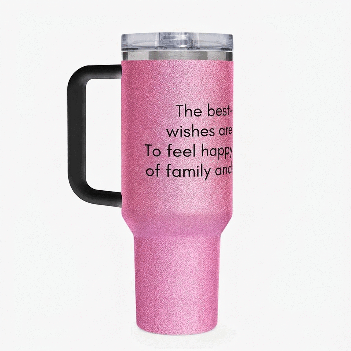 Tasse isotherme avec poignée et paille, personnalisée avec un message pour vos proches