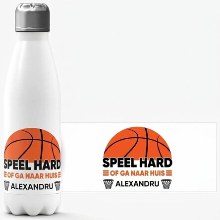 Gepersonaliseerde thermosfles met witte bodem en tekst - Basketbal