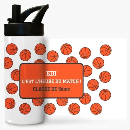 Thermos avec poignée et paille, personnalisé avec un message - Basket-ball