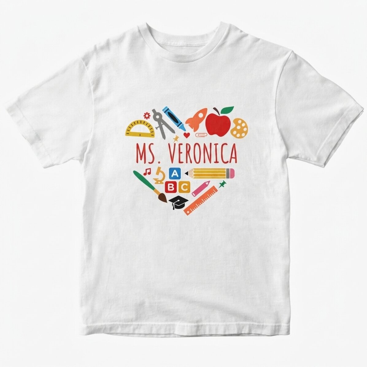 Katoenen T-shirt met naam voor leraren - Heart