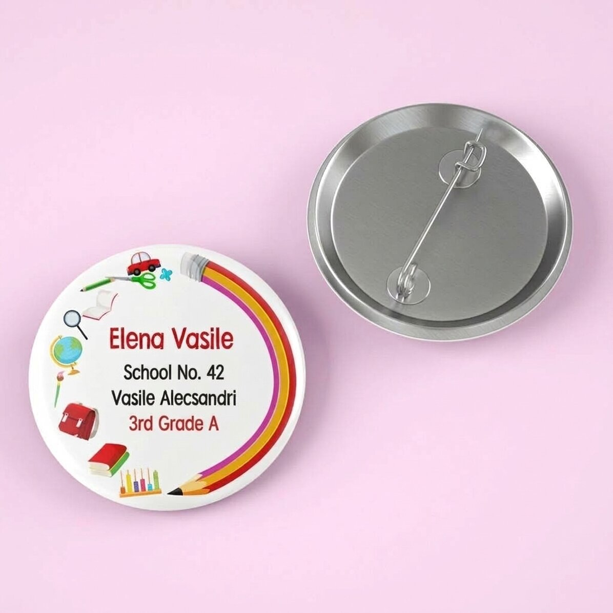Gepersonaliseerde button met naam en tekst - School