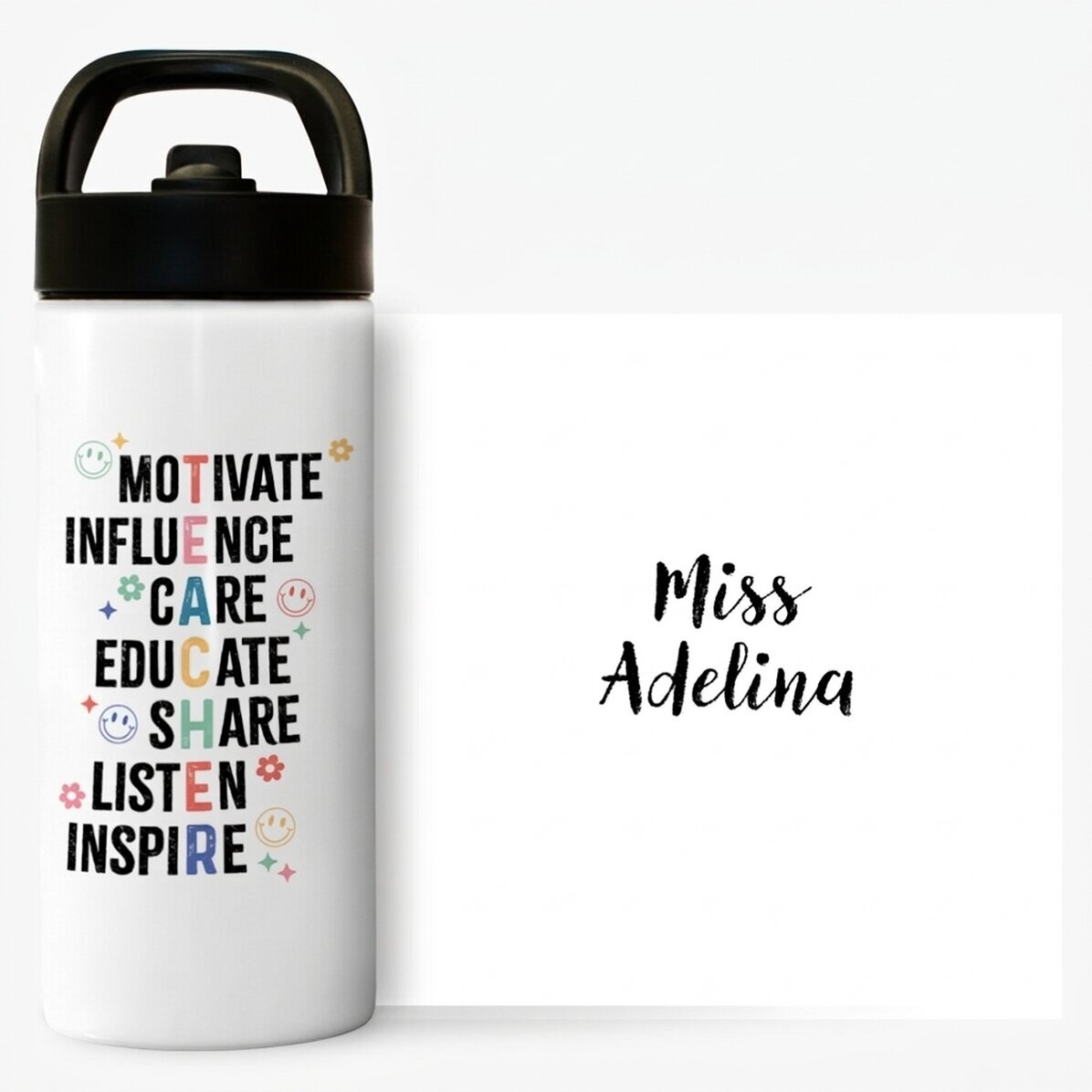 Thermos avec poignée et paille, personnalisé avec un prénom - Teacher