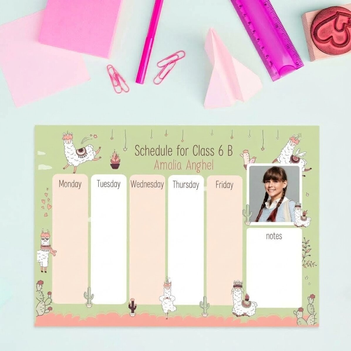 Gepersonaliseerd rooster met tekst en foto - Llama