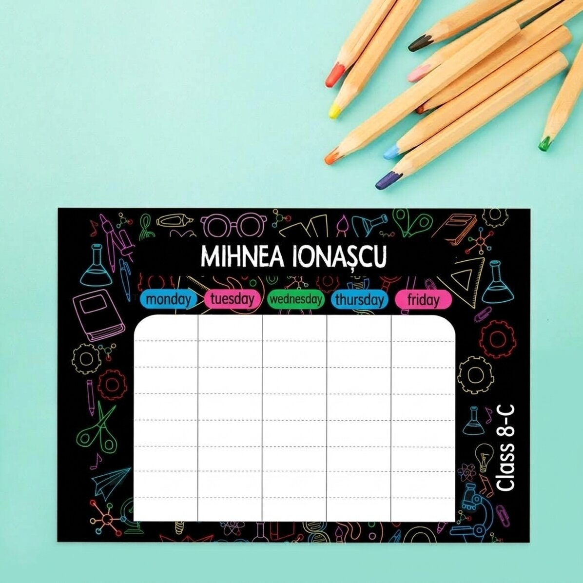 Emploi du temps personnalisé avec texte - Colors