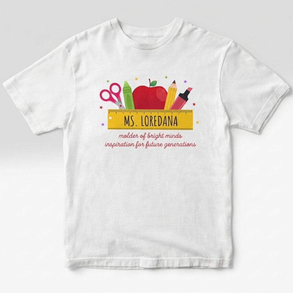 Katoenen T-shirt met naam voor leraren - Schoolbenodigdheden