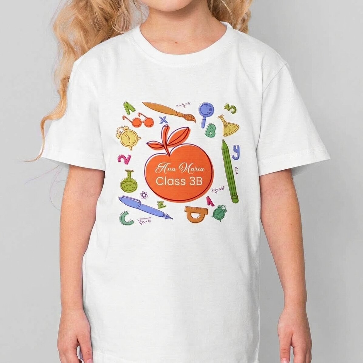 Katoenen T-shirt voor kinderen, gepersonaliseerd met tekst - Schoolbenodigdheden
