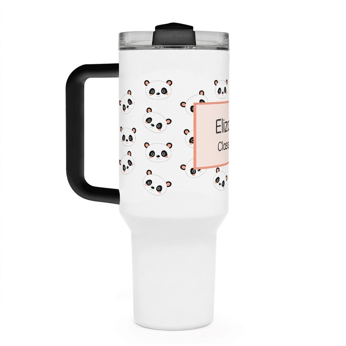 Thermosfles met handvat en rietje, gepersonaliseerd met tekst - Cute Panda