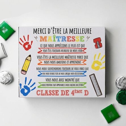 Boîte de bonbons personnalisée avec un message pour une enseignante