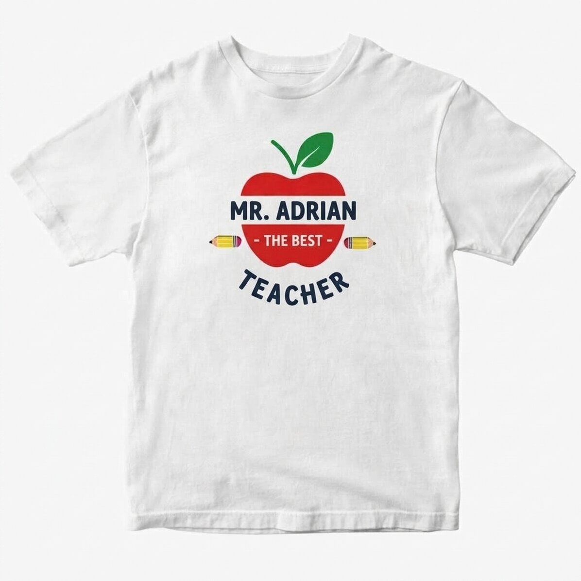 Katoenen T-shirt met gepersonaliseerde tekst voor leraren - Apple