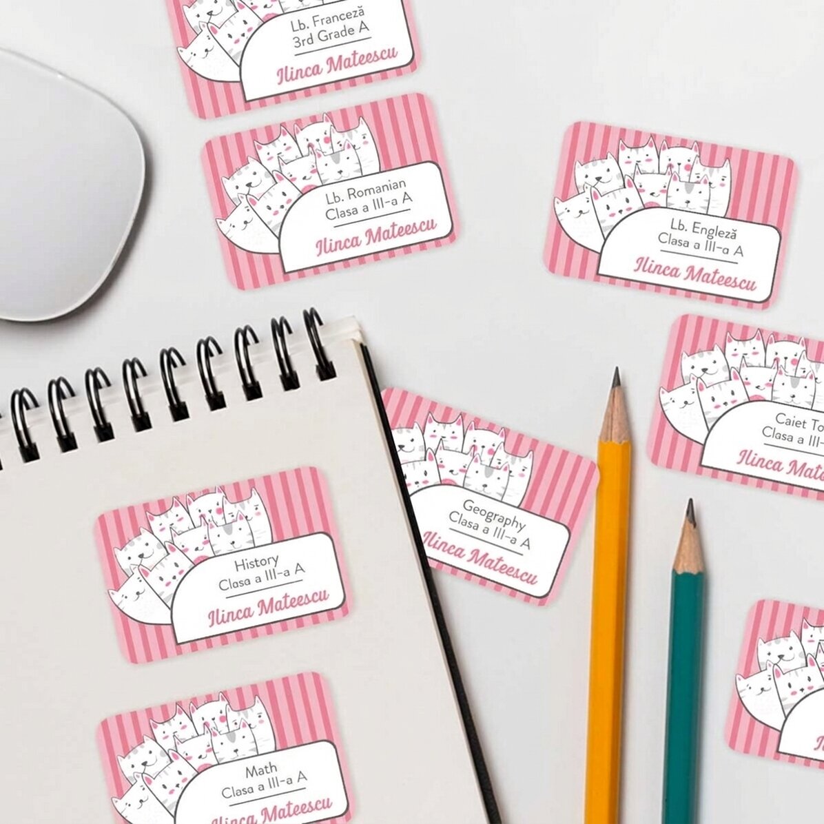 Set van 8 gepersonaliseerde stickers (zelfklevende etiketten) met tekst - Kitty