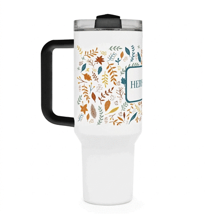 Thermosfles met handvat en rietje, gepersonaliseerd met tekst - Autumn
