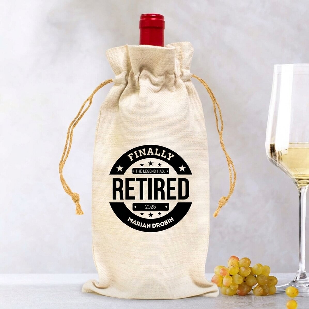 Sac personnalisé pour bouteille de vin avec message - Départ à la retraite