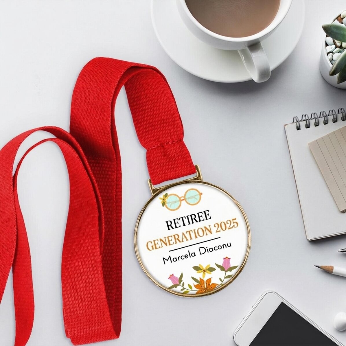 Gepersonaliseerde medaille met tekst - Pensioen