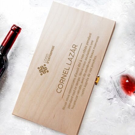 Coffret à vin personnalisé pour deux bouteilles de vin, avec logo et texte