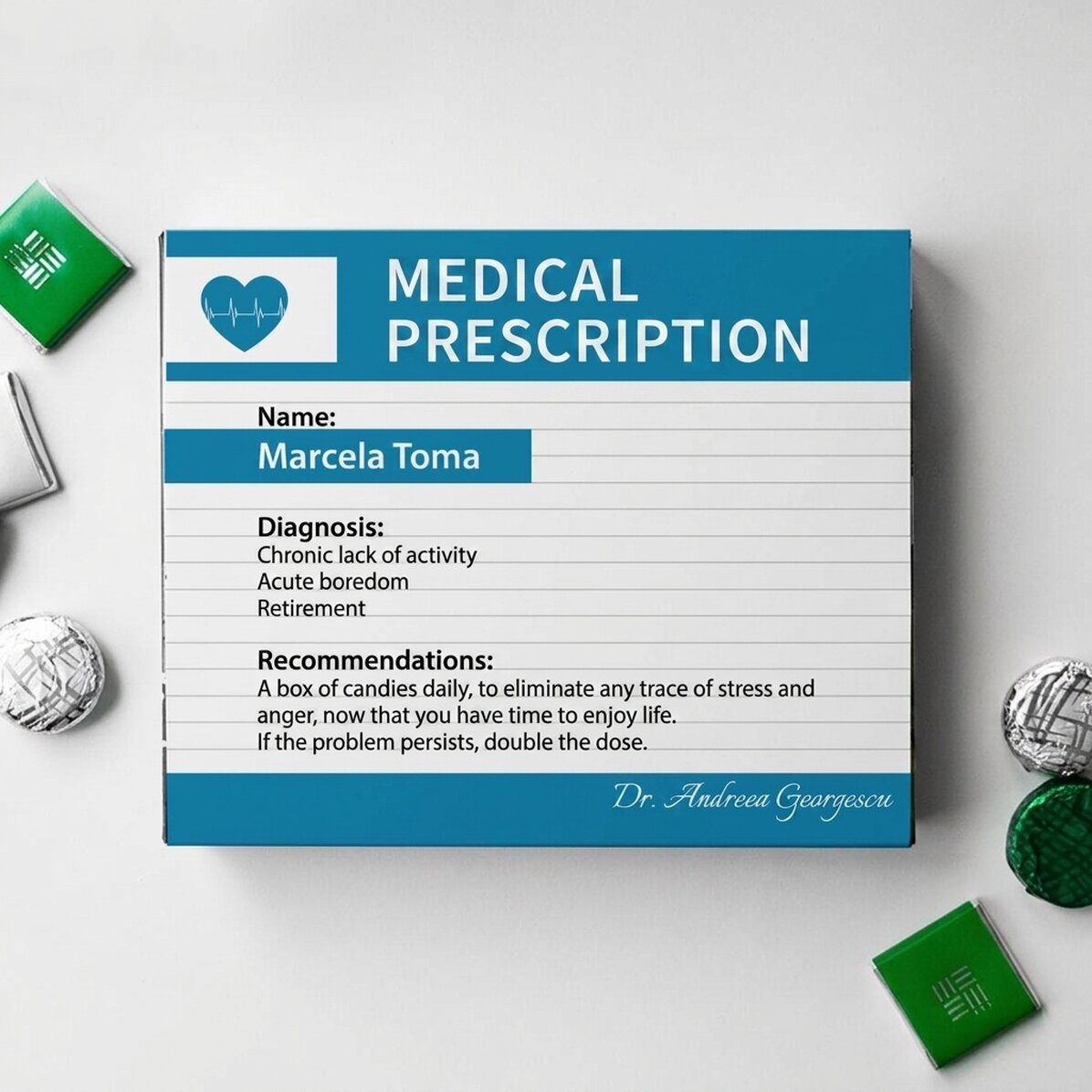 Boîte de bonbons personnalisée avec un message - Ordonnance médicale