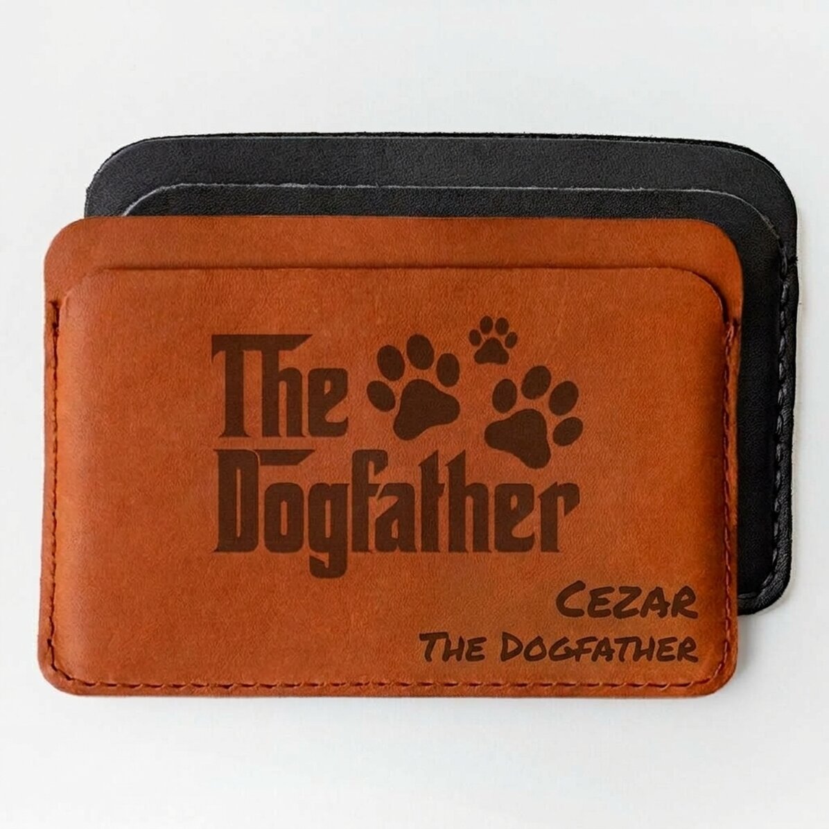 Gepersonaliseerde leren portemonnee met tekst - The Dogfather