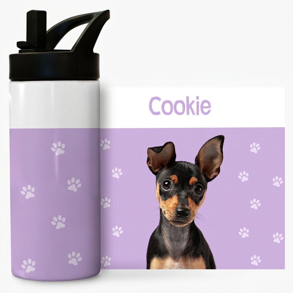 Thermosfles met handvat en rietje, gepersonaliseerd met tekst - Je huisdier