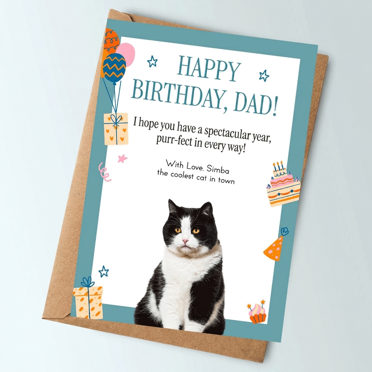 Carte personnalisée avec un message et une photo de votre animal de compagnie - Joyeux anniversaire 