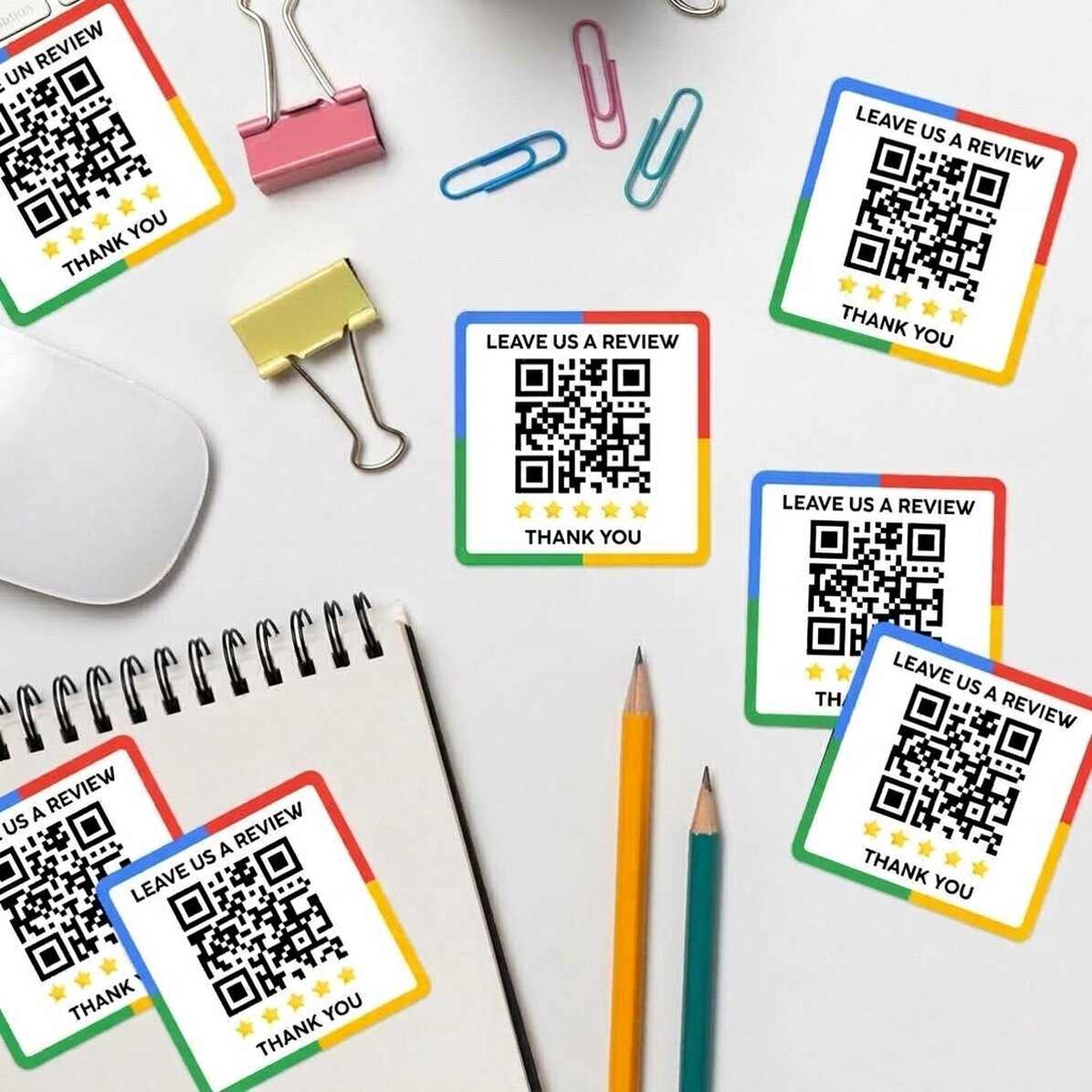 Set van 12 stickers (zelfklevende etiketten) met gepersonaliseerde tekst en QR-code - Beoordeel ons
